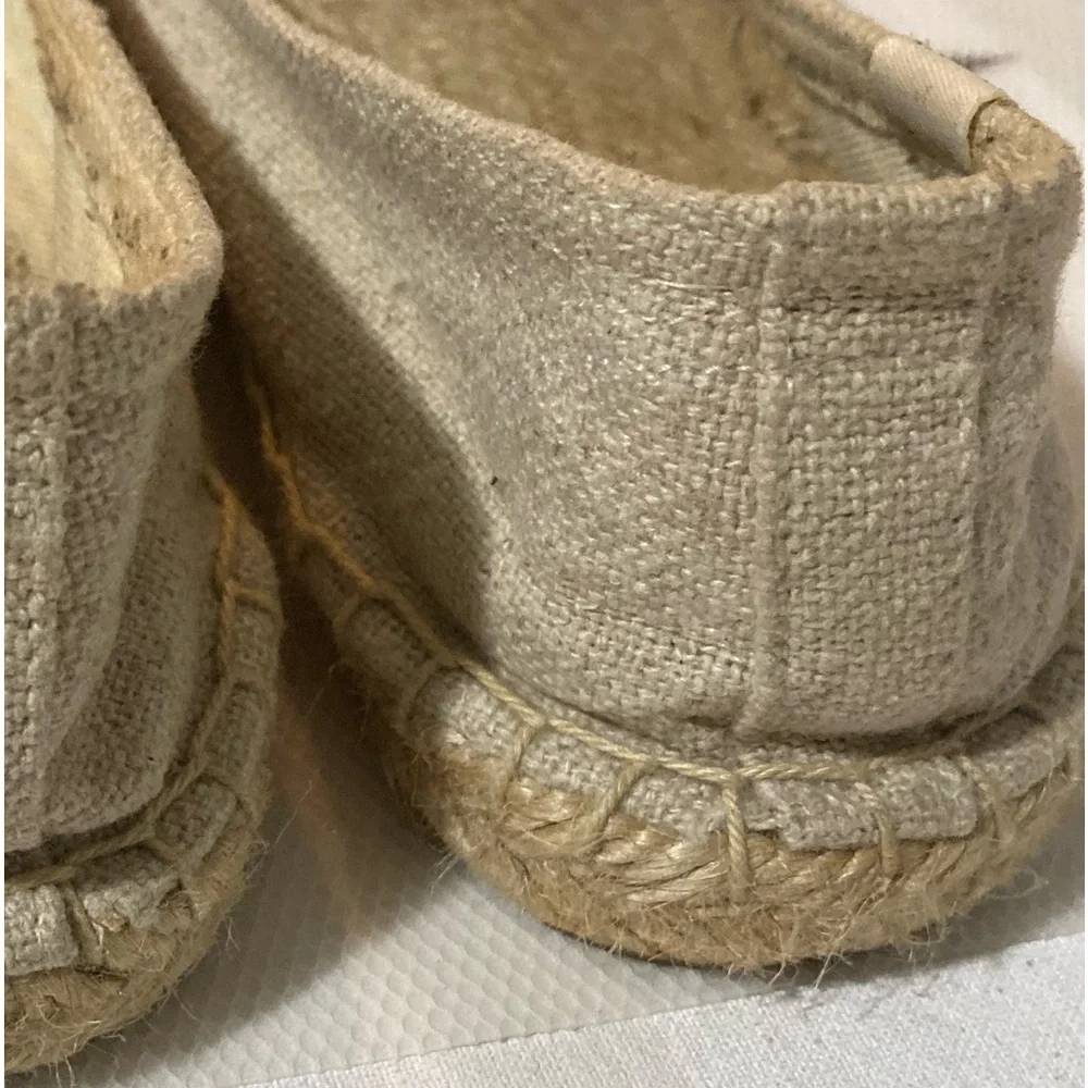 Soludos Beige Espadrille Slippers with Black Eye Embroidery